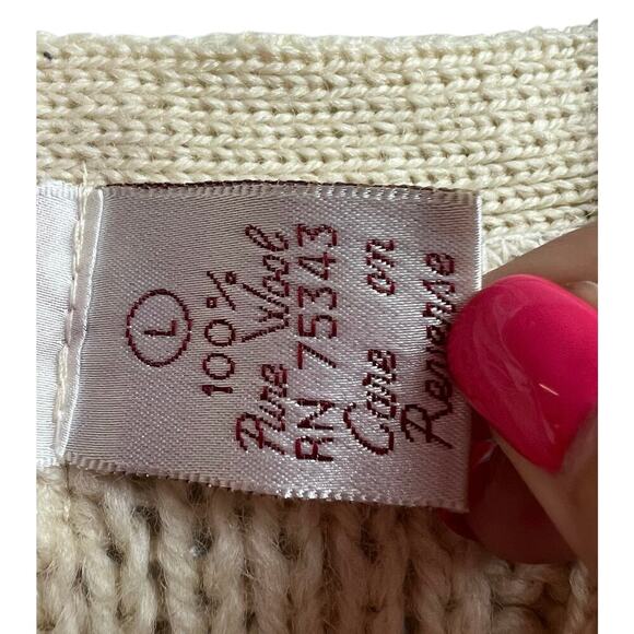 Heather & Tweed Fisherman's Cream Cable Knit Wool Button Cardigan Sweater Large - Picture 4 of 11